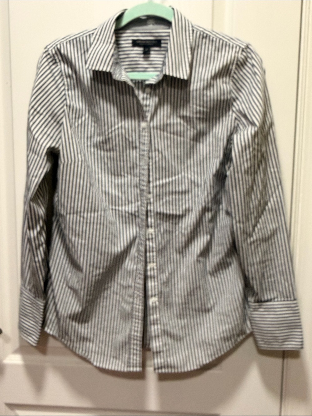 Womens Black and White Striped Button-Up Shirt
